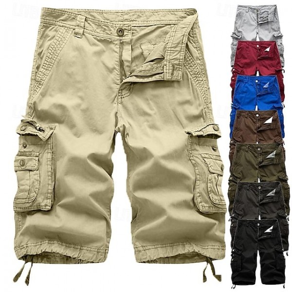 Men's Cargo Shorts Bermuda shorts Work Shorts Hiking Shorts Leg Drawstring Multi Pocket 6 Pocket Plain Knee Length Sports Outdoor Going out Streetwear Classic Black Red