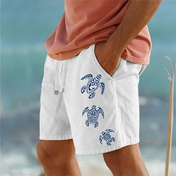 Men's Animal Sea Turtle Shorts Summer Shorts Beach Shorts Mid Waist Hawaiian Casual Outdoor Holiday Going out Drawstring Elastic Waist Print Designer Clothing Apparel