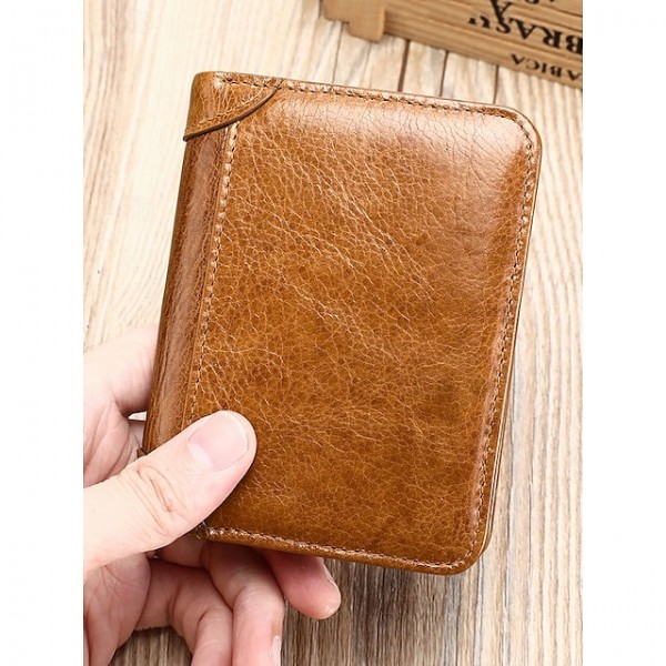 Men's Wallet Credit Card Holder Wallet Leather Cowhide Office Casual Daily Multiple pockets Large Capacity RFID Blocking Solid Color Color rubbing Light Brown Black Brown