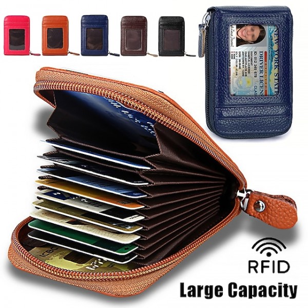 Men's Women's Wallet Credit Card Holder Wallet PU Leather Outdoor Shopping Daily Zipper Large Capacity Lightweight Durable Solid Color Black Red Navy Blue