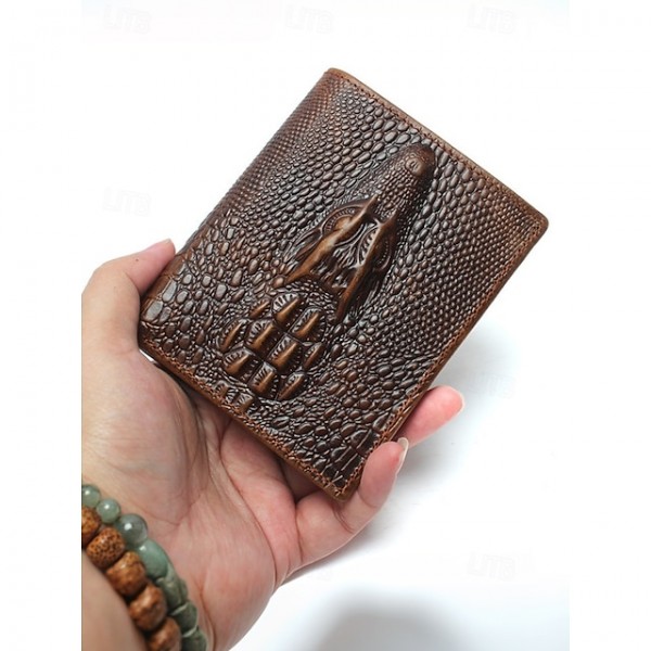 Men's Genuine Leather Wallet with Crocodile Head Design 鈥?Stylish and Durable, RFID Protection, Multiple Card Slots, Ideal for Casual and Formal Occasions