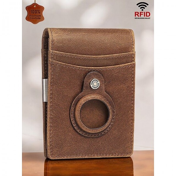 Men's Wallet Credit Card Holder Wallet Leather Cowhide Office Shopping Casual Daily Multiple pockets Large Capacity Durable RFID Blocking Solid Color Dark Brown Black Brown