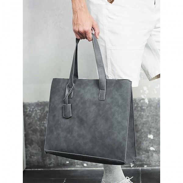 Men's Large Faux Leather Tote Bag 鈥?Stylish Business Shoulder Bag, Casual Work Handbag, Versatile Travel Shopper for Office & Daily Use