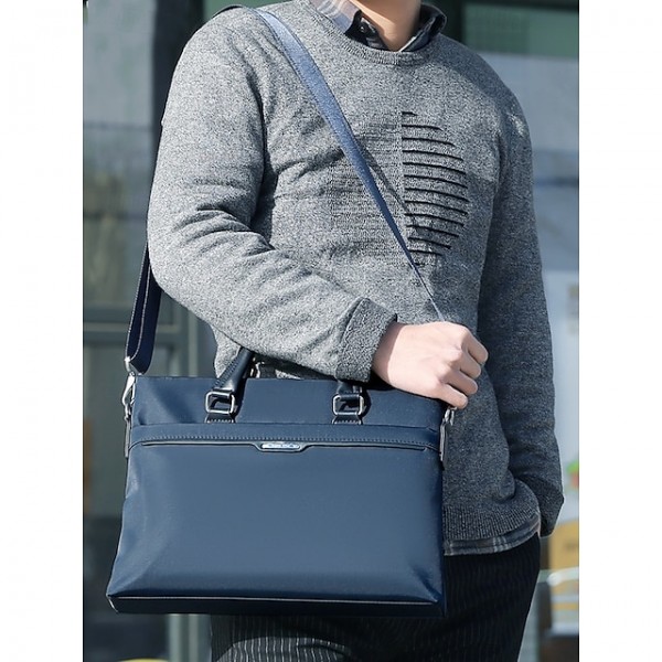 Men's Waterproof Business Laptop Bag, Slim Briefcase with Multiple Compartments, Professional Office and Travel Bag Color Black Blue