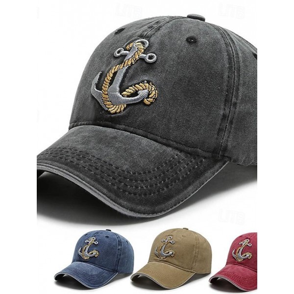 Men's Baseball Cap Sun Hat Trucker Hat Black Navy Blue Polyester Embroidered Fashion Casual Street Daily Anchor Adjustable Sunscreen Breathable