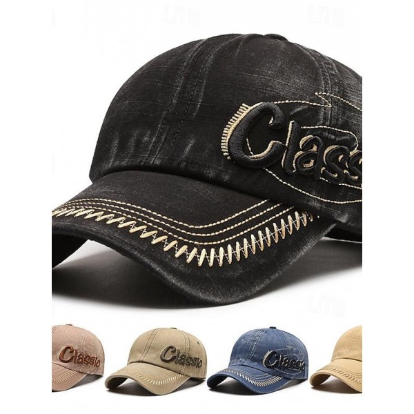 Men's Baseball Cap Sun Hat Trucker Hat Black Blue Cotton Embroidered Fashion Casual Street Daily Letter Adjustable Sunscreen Breathable
