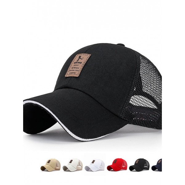Men's Snapback Hat Baseball Cap Trucker Hat Mesh Cap Black White Polyester Mesh Back Travel Beach Outdoor Vacation Plain Adjustable Sunscreen Breathable Fashion