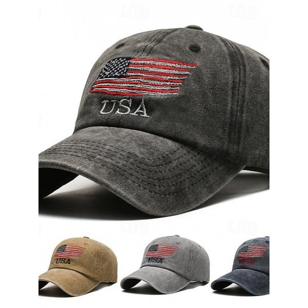 Men's Baseball Cap Sun Hat Trucker Hat Black Navy Blue Polyester Embroidered Fashion Casual Street Daily Letter National Flag Adjustable Sunscreen Breathable