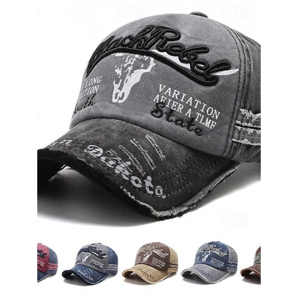 Men's Baseball Cap Sun Hat Trucker Hat Black Blue Cotton Embroidered Vintage Fashion Casual Street Daily Letter Adjustable Sunscreen Breathable