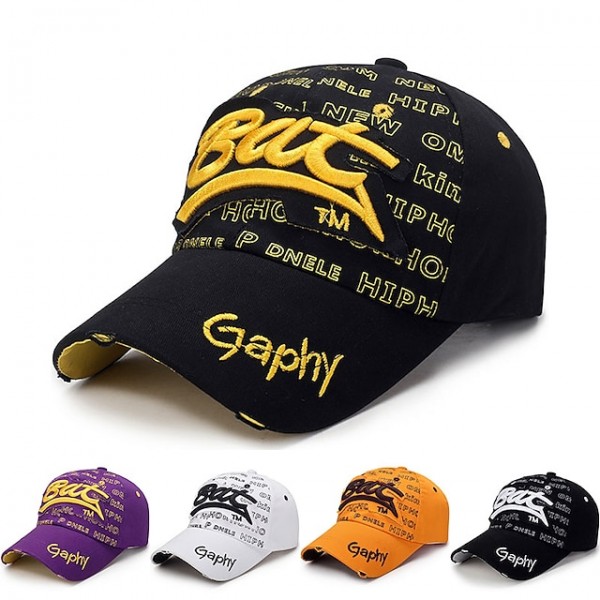 Men's Baseball Cap Black White Polyester Embroidery Travel Beach Outdoor Vacation Plain Adjustable Sunscreen Fashion