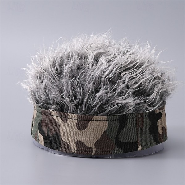 Men's Visor Hat with Spiked Wigs Fake Hair Visor Wig Men Sun Hat Wig Hat Wig Hair Golf Hat Coffee Gray 100% Cotton Sexy Fashion Casual Daily Festival Camo / Camouflage Adjustable Sunscreen Breathable
