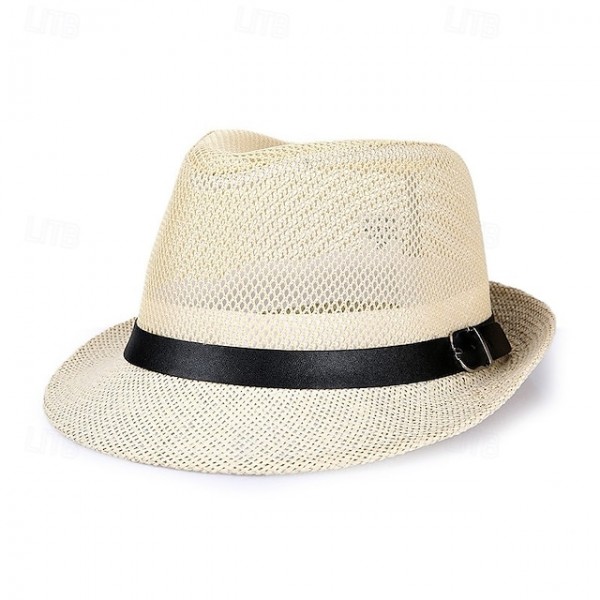 Men's Straw Hat Sun Hat Wild Brim Hat Black White Linen Mesh Fashion Casual Street Daily Plain Breathable