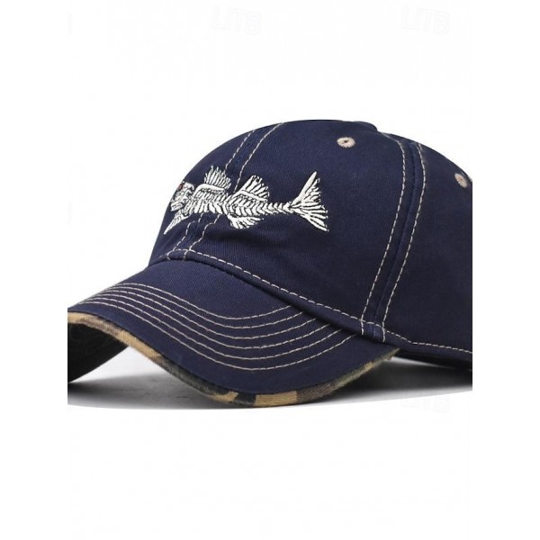 Men's Baseball Cap Sun Hat Trucker Hat Black Navy Blue Cotton Embroidered Fashion Casual Street Daily Fish Adjustable Sunscreen Breathable