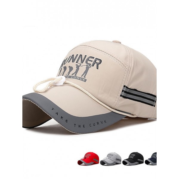 Men's Baseball Cap Trucker Hat Black Red Polyester Reflective Strip Travel Beach Outdoor Vacation Plain Adjustable Windproof