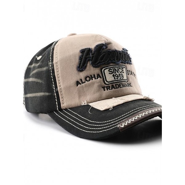 Men's Baseball Cap Sun Hat Trucker Hat Red Green Cotton Patchwork Embroidered Fashion Casual Street Daily Letter Adjustable Sunscreen Breathable