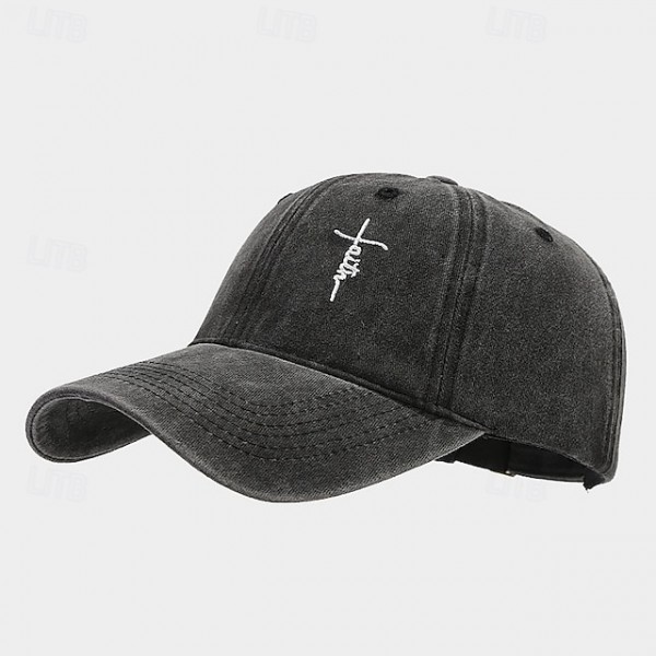 Men's Baseball Cap Sun Hat Trucker Hat Black White Cotton Embroidered Fashion Casual Daily Festival Cross Faith Sunscreen Breathable