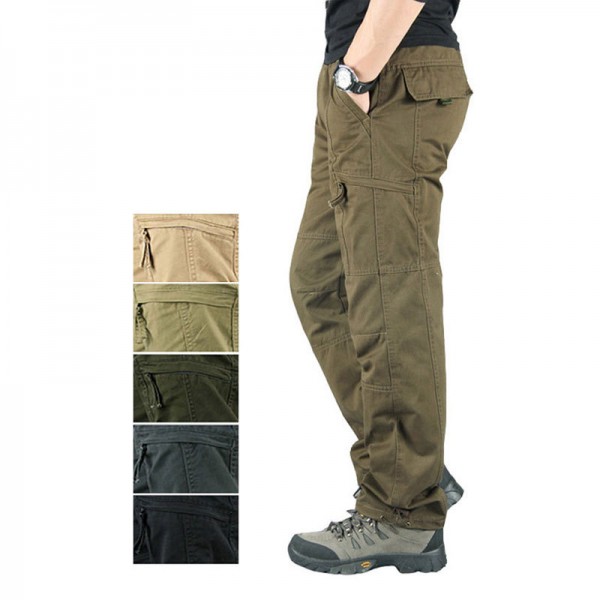 Men's Tactical Cargo Trousers Work Pants Elastic Waist Multiple Pockets Solid Color Outdoor Sports Full Length Pants Sports Work Cotton Sports Sports & Outdoors ArmyGreen Black