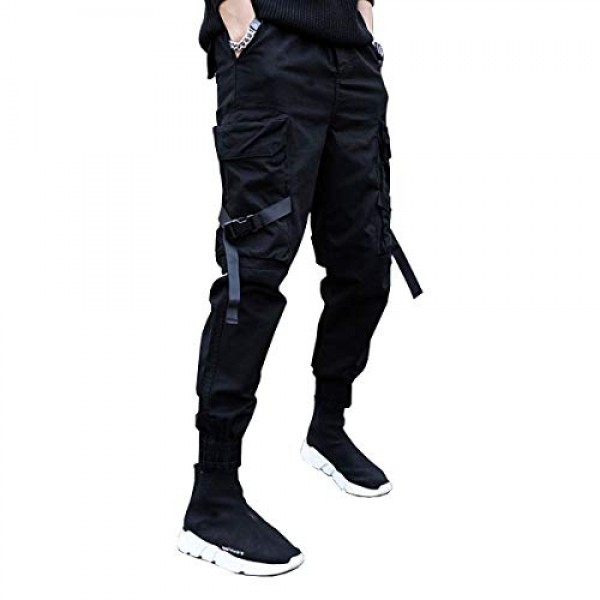 mens casual pants Trousers multi-pockets Streetwear Harem fashion cargo joggers gym drawstring long pants ankle-length trousers with multi-pockets