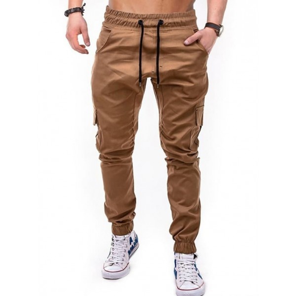 Mens Sweatpants Slim Fit, Men's Autumn Solid Color Slim-fit Sweatpants Pocket Stitching Trousers