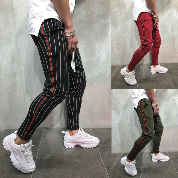 Men's Track Pants Drawstring Elastic Waist Stripe Breathable Lightweight Full Length Pants Casual Daily Casual Trousers Green Black Micro-elastic / Elasticity