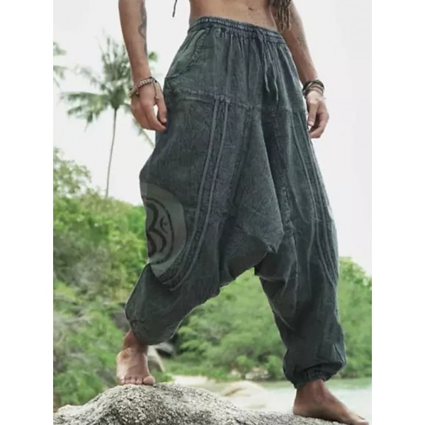 Men's Trousers Baggy Harem Pants Pocket Drawstring Elastic Waist Graphic Prints Comfort Breathable Pants Casual Daily Streetwear Designer Army Green Dark Gray / Elasticity