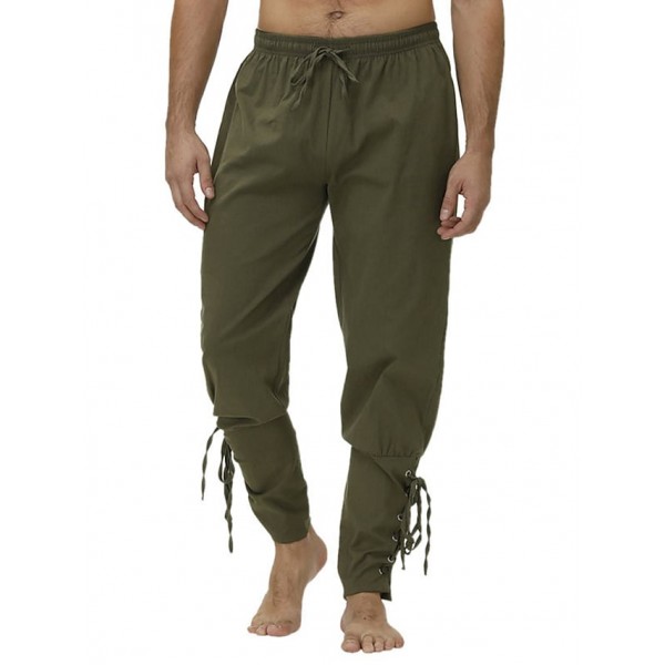Mens Drawstring Waist Cotton Ankle Banded Pants Renaissance Gothic Pants Medieval Viking Navigator Pirate Trousers