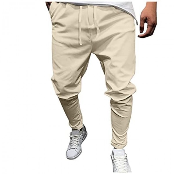 mens linen long pants 2021 fashion casual mid-waist pants solid color sports cropped trousers with pocket