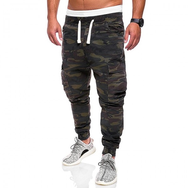Men's Tapered pants Camouflage Outdoor Full Length Pants Daily Casual ArmyGreen Inelastic