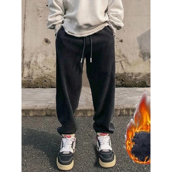 Men's Sweatpants Joggers Trousers Drawstring Elastic Waist Solid Color Comfort Breathable Pants Casual Daily Corduroy Sports Fashion Black Grey Micro-elastic / Elasticity