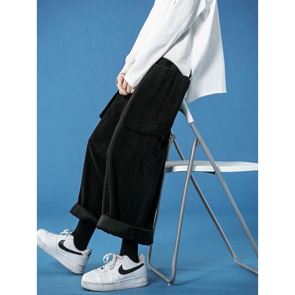 Men's Women's Straight Solid Color Sports Full Length Pants Casual Daily Corduroy Sports Buddha Pants Loose Fit White Black Inelastic / Plus Size / Drawstring