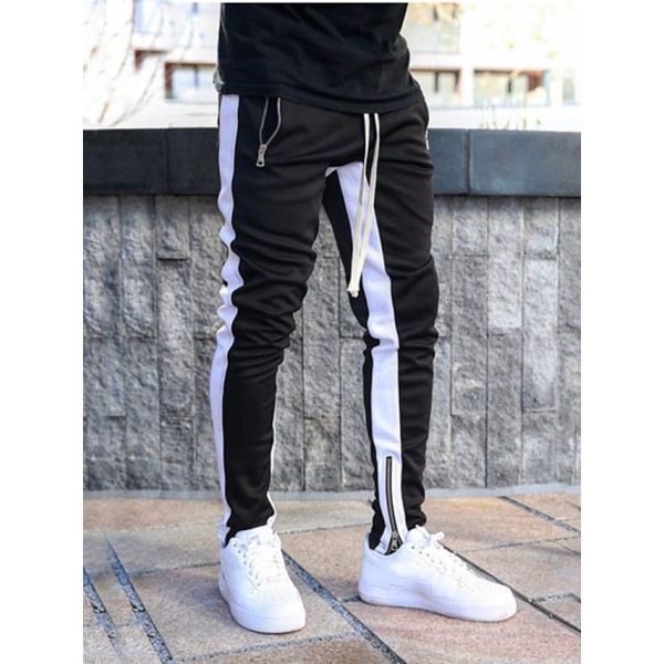 Men's Sweatpants Sporty Casual Trousers Color Block Pencil Pants Breathable Soft Workout Pants With Ankle Zipper Cotton Slim Daily Sports Outdoor Full Length Side Stripe Elastic Waist Drawstring