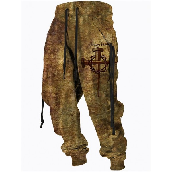 Men's Sweatpants Joggers Trousers Drawstring Elastic Waist 3D Print Graphic Prints Comfort Breathable Pants Sports Outdoor Casual Cotton Blend Streetwear Designer Brown Micro-elastic / Elasticity