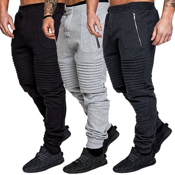 Men's Sweatpants Joggers Trousers Patchwork Zipper Pocket Solid Color Comfort Breathable Pants Casual Daily Sports Fashion Black Light gray Micro-elastic