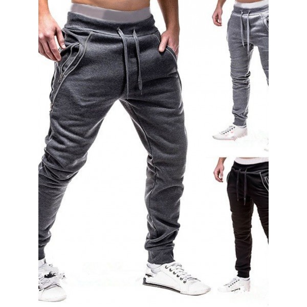 mens sweatpants With Zipper Pockets fashion jogger sports pants trousers long pants Running Jogging lightgray