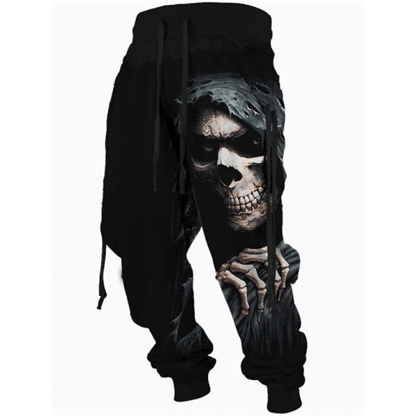 Men's Sweatpants Joggers Trousers Drawstring Elastic Waist 3D Print Skull Graphic Prints Comfort Breathable Pants Sports Outdoor Casual Cotton Blend Streetwear Designer Black Micro-elastic