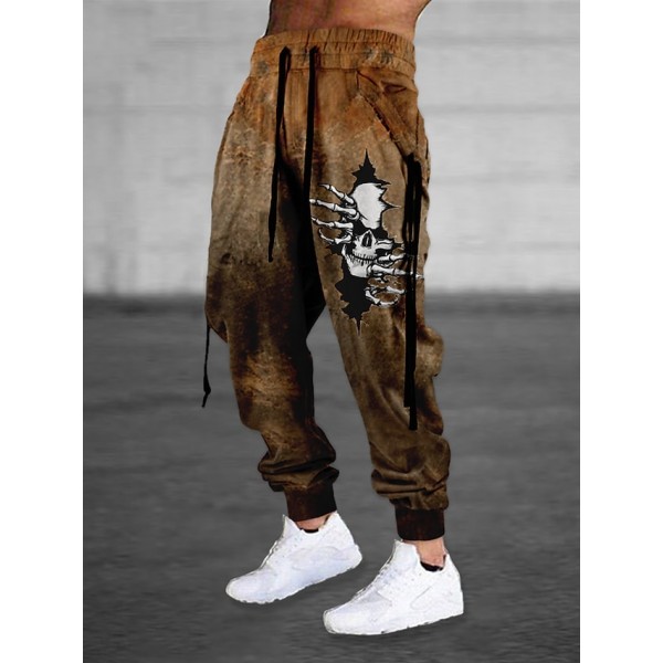 Men's Sweatpants Joggers Trousers Drawstring Elastic Waist 3D Print Graphic Skull Comfort Soft Pants Casual Daily Cotton Blend Sports Fashion Brown Micro-elastic / Elasticity