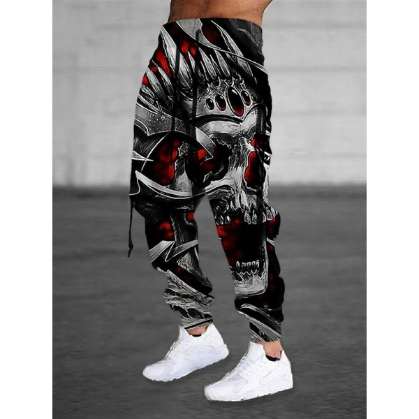 Men's Sweatpants Joggers Trousers Drawstring Elastic Waist 3D Print Skull Graphic Prints Comfort Breathable Pants Sports Outdoor Casual Cotton Blend Streetwear Designer Gray Micro-elastic