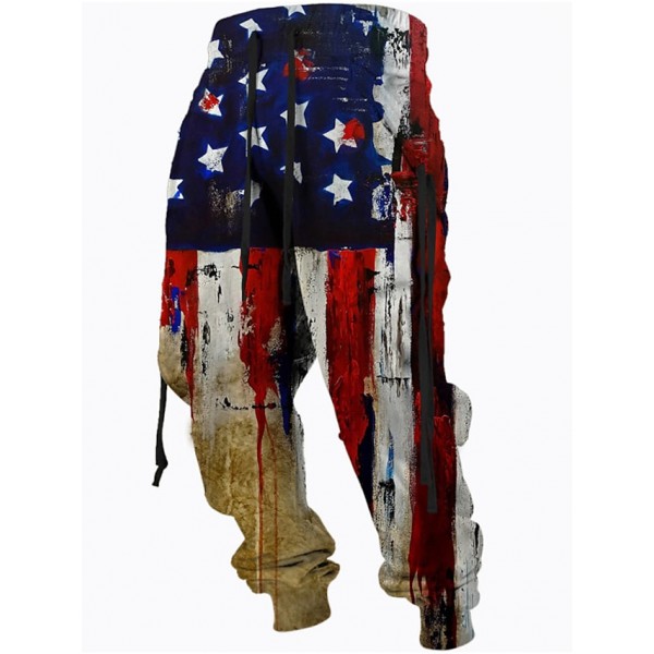 Men's Sweatpants Joggers Trousers Drawstring Elastic Waist 3D Print Graphic Prints National Flag Comfort Breathable Pants Sports Outdoor Casual Streetwear Designer Red Micro-elastic / Elasticity