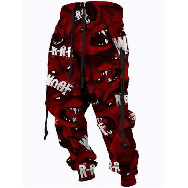 Men's Sweatpants Joggers Trousers Drawstring Elastic Waist 3D Print Graphic Prints Comfort Breathable Pants Sports Outdoor Casual Cotton Blend Streetwear Designer Red Micro-elastic / Elasticity