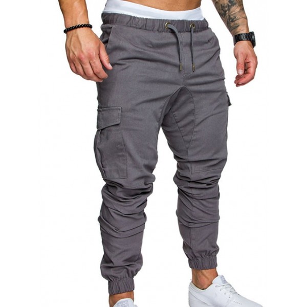 Men's Sweatpants Joggers Cargo Pants Drawstring Elastic Waist Multi Pocket Solid Color Pants Sports Outdoor Daily Wear Cotton Casual White Black