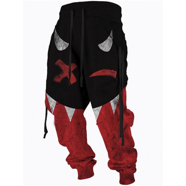 Men's Sweatpants Joggers Trousers Drawstring Elastic Waist 3D Print Graphic Prints Comfort Breathable Pants Sports Outdoor Casual Cotton Blend Streetwear Designer Black-Red Micro-elastic / Elasticity