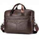 Premium Brown Leather Briefcase - Elegant Business Laptop Bag with Multiple Pockets, Durable for Professional Use and Travel