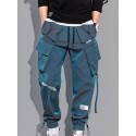 Men's Joggers Tactical Cargo Trousers Multiple Pockets Elastic Drawstring Design Solid Color Breathable Soft Pants Casual Daily Fashion Streetwear Black Blue / Elasticity