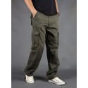 Men's Straight Tactical Cargo Trousers Pocket Multiple Pockets Solid Color Comfort Breathable Full Length Pants Casual Basic Cargo Gray Green Grass Green Inelastic