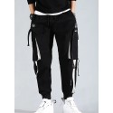 men's cargo pants Streetwear Embroidery Color Block Cotton jogging pants Trousers With Multi-pockets ribbon hiphop punk joggers sweatpants sport harem pants spring Fall