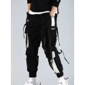 men's cargo pants Streetwear Embroidery Color Block Cotton jogging pants Trousers With Multi-pockets ribbon hiphop punk joggers sweatpants sport harem pants spring Fall