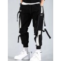 men's cargo pants Streetwear Embroidery Color Block Cotton jogging pants Trousers With Multi-pockets ribbon hiphop punk joggers sweatpants sport harem pants spring Fall