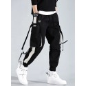 men's cargo pants Streetwear Embroidery Color Block Cotton jogging pants Trousers With Multi-pockets ribbon hiphop punk joggers sweatpants sport harem pants spring Fall