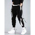 men's cargo pants Streetwear Embroidery Color Block Cotton jogging pants Trousers With Multi-pockets ribbon hiphop punk joggers sweatpants sport harem pants spring Fall