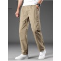 Men's Straight Cargo Pants Trousers Elastic Waist Front Zipper Multi Pocket Breathable Soft Pants Causal Daily Wear Cotton Streetwear WorkWear Deep Army Green Black